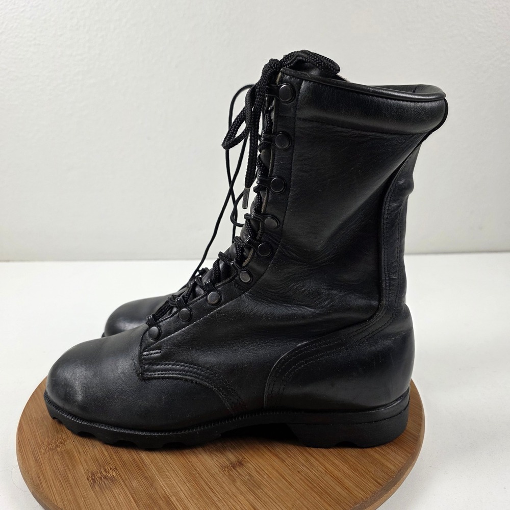 Vintage Military Mens Black‎ Leather Combat Boots Lace Up Vibram Sole sz  9.5W